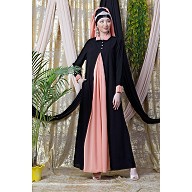 Collared Casual abaya - Black-Peach color
